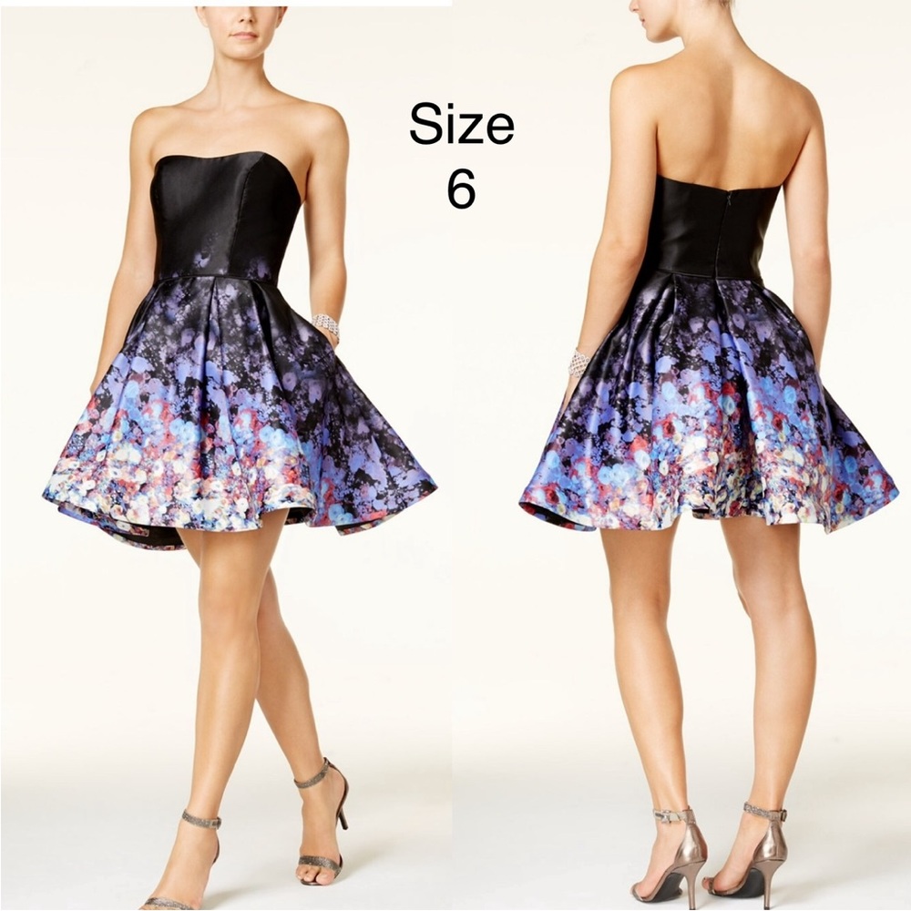 Strapless Printed Fit and Flare Junior Prom Mini Dress with Pockets Size 6 NWOT